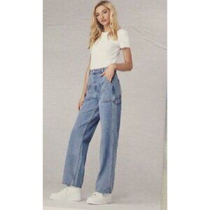 Simple Society Jeans Women's 9/29 Blue Super High Rise Carpenter Wide Leg Teens